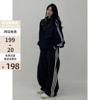 美式復古三條槓外套2022秋新款寬鬆直筒休閒褲citygril運動套裝女