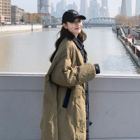 牛仔拼接設計感菱形格羽絨服女中長款冬季外套加厚2022炸街白鴨絨