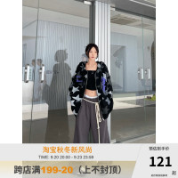 ZHL STUDIO 美式復古滿印星星開衫厚棉T男女情侶潮流連帽字母外套