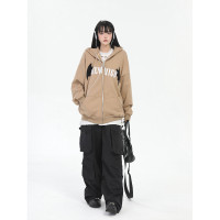 x不是好人 國潮原創小惡魔角連帽加絨衛衣女秋冬美式復古街頭開衫