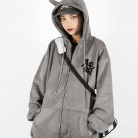 BIGGOLD 惡魔牛角連帽運動衫女秋冬麂皮絨美式復古潮牌ins加絨外套