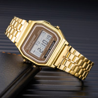Роскошные Брендовые женские часы Harajuku золотого цвета из нержавеющей стали WR F91W светодиодные электронные Водонепроницаемые многофункциональные квадратные цифровые часы