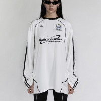 badblood美式復古球衣重工刺繡上衣衛褲厚棉T女街頭寬鬆長袖T恤潮