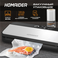 Homaider Вакуумный упаковщик (Вакууматор для продуктов), 4 режима вакуумирования и пайки, рулон +10 пакетов