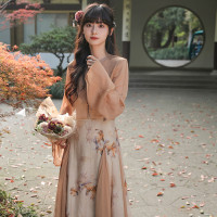 小鎮姍姍 玥瓏紗~新中式國風洋裝顯瘦氣質設計感長版印花吊帶裙