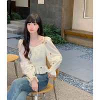 小鎮姍姍 清風鈴蘭~法式溫柔方領繡花襯衫全棉長袖碎花a字洋裝