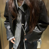 荒荒家 細條紋襯衫/含領帶2023新款寬鬆港風疊穿chic襯衫外套女秋