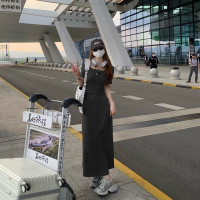 高個子加長灰色方領氣質修身顯瘦超長款休閒短袖T恤洋裝女夏季