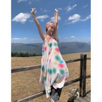 懶人舒適吊帶洋裝 度假風波點沙灘裙2023夏季小眾設計寬鬆長裙