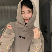 咖色連帽運動衫女2023年新款春秋設計感小眾美式復古寬鬆上衣ins潮