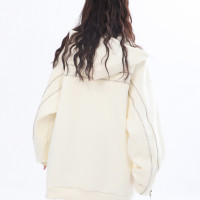 【坐吃山空】新款設計感側面拉鍊開衫厚棉T女ins春秋寬鬆連帽外套