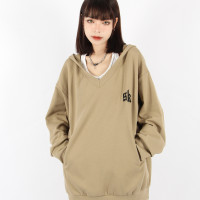 BIGGOLD 大V領連帽運動衫女春秋美式復古刺繡潮牌ins休閒慵懶風外套