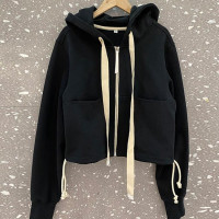 品牌折扣撤櫃女裝外貿出口尾單設計感小眾黑色短款慵懶風衛衣外套