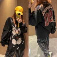 現貨2023秋季新款女裝大兔子印花背後字母假兩件男女同款薄衛衣