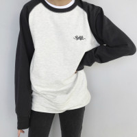 HIGHLIFE春夏新款厚棉T女插肩男情侶寬鬆國潮純棉拼色休閒韓版套頭