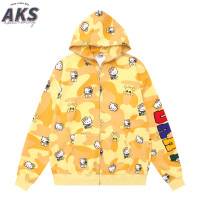 AKS 美式可愛迷彩滿印Hello拉鍊連帽運動衫女寬鬆秋冬開衫情侶外套