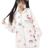 Amoeba原創國潮可愛甜妹風滿印Hello連帽運動衫拉鍊開衫女秋冬外套