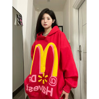 懶懶小朋友 美式復古麥當勞字母連帽運動衫寬鬆oversize情侶上衣女
