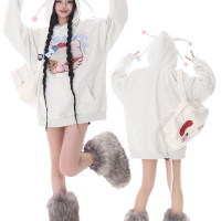 x不是好人 亞文化HelloKitty印花連帽運動衫女秋季復古慵懶通風球衫潮