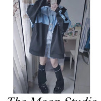 亞文化朋克藍色地雷系運動風拉鍊連帽運動衫女Y2K千禧寬鬆外套軟妹