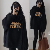 oversize黑色連帽運動衫女春秋款2023新款爆款寬鬆外套韓系慵懶風厚