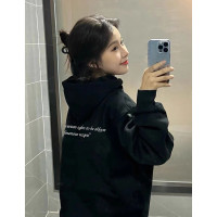 oversize黑色帶帽衛衣2023秋冬新款潮牌小眾高街加絨加厚上衣ins