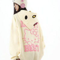 Amoeba原創可愛減齡蝴蝶結Hello連帽運動衫拉鍊開衫女甜酷寬鬆外套