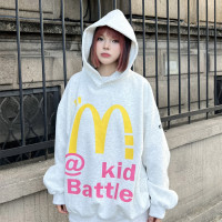 JU403 國潮美式趣味字母印花連帽運動衫秋季寬鬆休閒套頭帽衫男女潮