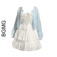 夏季新款少女的祈禱芭蕾風蛋糕裙短款白色吊帶公主裙防嗮開衫套裝