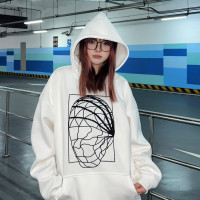 JU403 原創美式刺繡連帽運動衫秋季簡約情侶寬鬆套頭上衣外套潮牌