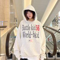 JU403 美式復古字母印花連帽運動衫春秋寬鬆休閒套頭百搭帽衫男女潮