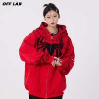 OFFLAB 蜘蛛刺繡開衫厚棉T女寬鬆連帽秋冬2023新款百搭情侶外套INS