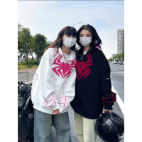國潮高街美式蜘蛛人開衫連帽運動衫女春秋hiphop情侶小眾設計感外套