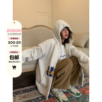 滷滷lulu  衛衣女加絨加厚2023年新款冬寬鬆韓版連帽開衫字母外套