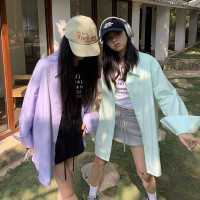 橘子樹在哪兒糖果色系甜美百搭襯衫女春秋多巴胺寬鬆休閒純色襯衫