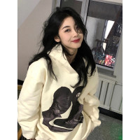 潮牌美式復古超火衛衣女春秋2023年新款oversize連帽港味chic上衣