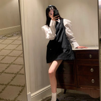 avenement/四粒扣洋裝/黑色無袖抱嬰袋裙女設計感氣質顯瘦a字短裙