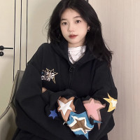 美式hiphop星星字母開衫拉鍊衛衣女春秋寬鬆原宿風氣質百搭外套潮