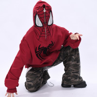 OV原創秋季高街復古蜘蛛人設計感連帽運動衫男女bf小眾寬鬆開衫外套