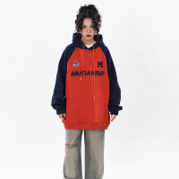 OV原創秋季高街復古撞色拼接插肩袖連帽運動衫男女小眾潮牌寬鬆上衣