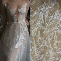 Новинка, лидер продаж, низкая цена, белое свадебное платье с вышивкой, Тюлевая кружевная ткань, хорошее качество, свадебная одежда, французская кружевная ткань, 1 ярд