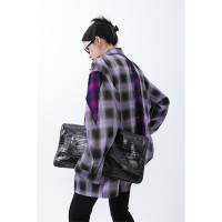 ICH MODE設計感撞色破洞格子開衫襯衫女美式復古上衣春季新款襯衣