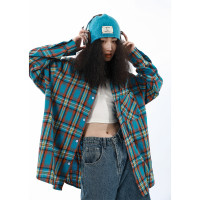 ICH MODE寬鬆美式復古格紋襯衫女寬鬆設計感小眾百搭春秋長袖外套