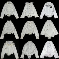 vintage古著襯衫復古港風文藝白色刺繡印花設計感百搭上衣女E99