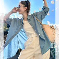 莉貝琳sisy【人生襯衫】60S精梳棉白色襯衣女長袖寬鬆翻領上衣秋