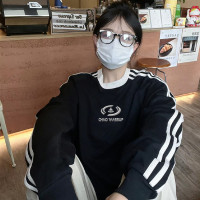 CHAO WASSUP立體金屬標槓條衛衣女秋冬情侶寬鬆運動休閒套頭上衣