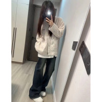 黑色hiphop牛仔褲女春秋2023年新款美式高街顯瘦直筒寬鬆闊腿褲子