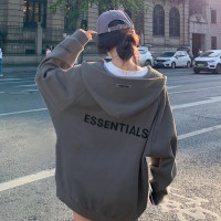 複線ESSENTIALS拉鍊開衫厚棉T女休閒寬鬆情侶裝高街潮牌FOG外套春