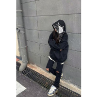 國潮高街美式開衫厚棉T女春秋款設計感小眾蜘蛛人拉鍊連帽寬鬆外套