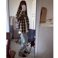 格子襯衫女春秋港風2022年新款設計感小眾寬鬆翻領上衣外套ins潮